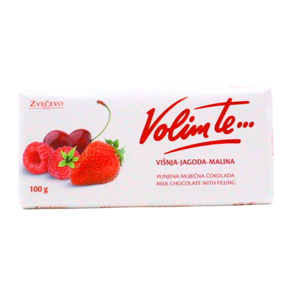 Čokolada Volim te višnja-jagoda-malina 100g